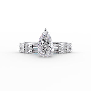 The Patricia Set  With A 2 Carat Pear 18K White Gold Moissanite