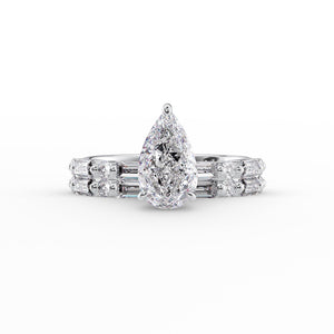 The Patricia Set  With A 3.5 Carat Pear 14K White Gold Moissanite