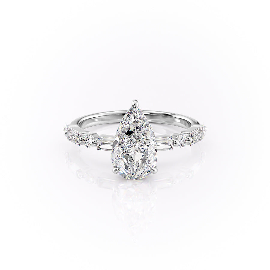 The Patricia Set  With A 5 Carat Pear 18K White Gold Moissanite