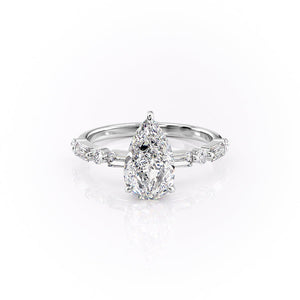 The Patricia Set  With A 3.5 Carat Pear 18K White Gold Moissanite