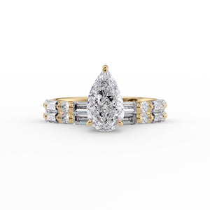 The Patricia Set  With A 1 Carat Pear 18K Yellow Gold Moissanite