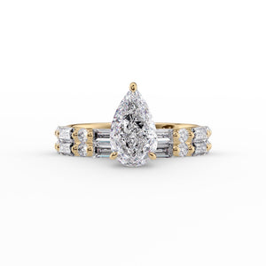 The Patricia Set  With A 1 Carat Pear 18K Yellow Gold Moissanite