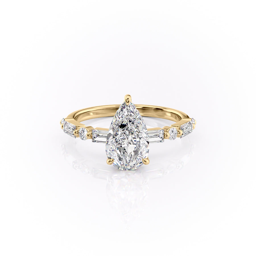 The Patricia Set With A 2.5 Carat Pear 18K Yellow Gold Lab Diamond