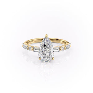 The Patricia Set  With A 1 Carat Pear 18K Yellow Gold Moissanite
