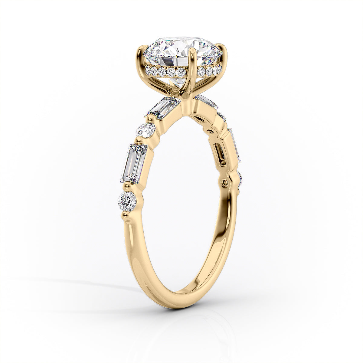 The Patricia Set With A 1 Carat Cushion 18K Yellow Gold Lab Diamond