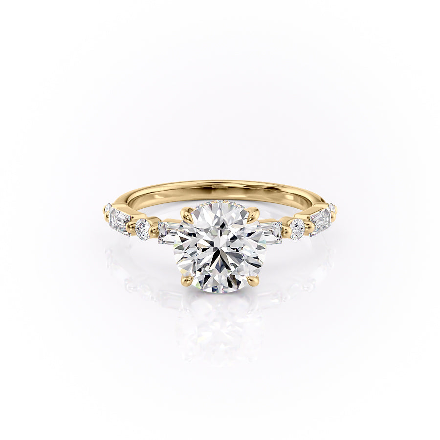 The Patricia Set With A 3 Carat Round 18K Yellow Gold Lab Diamond