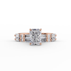 The Patricia Set  With A 4.5 Carat Radiant 14K Rose Gold Moissanite