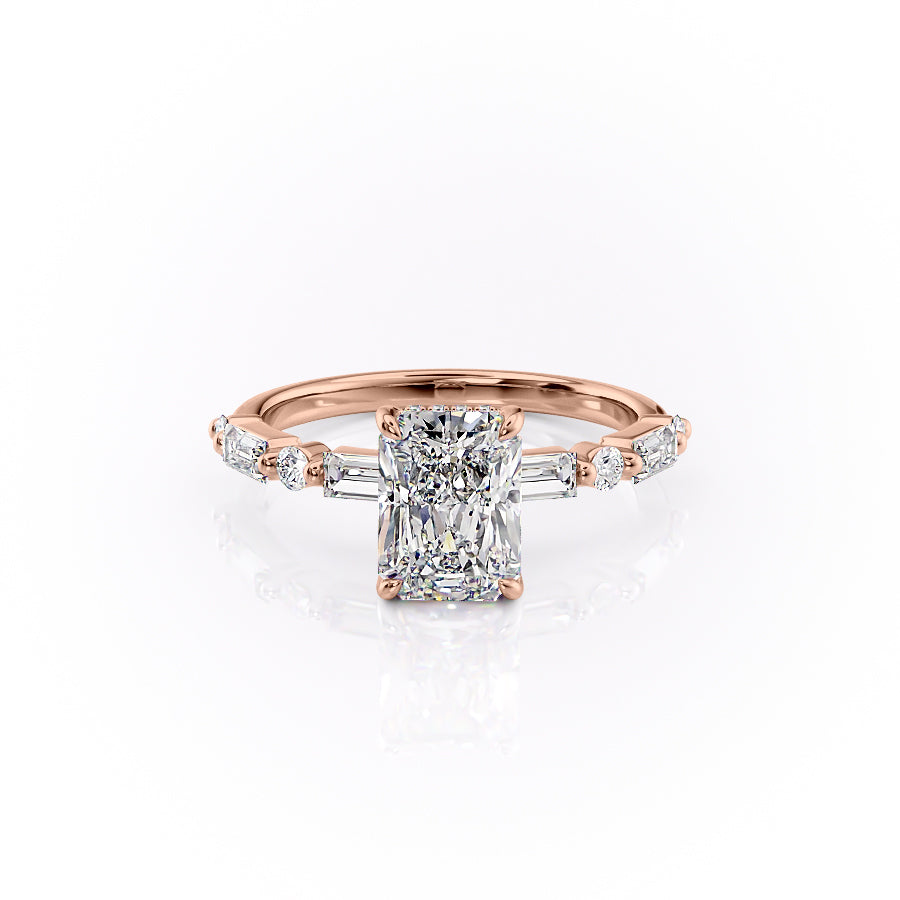 The Patricia Set  With A 1 Carat Radiant 14K Rose Gold Moissanite