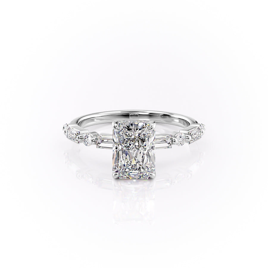 The Patricia Set  With A 1.5 Carat Radiant 14K White Gold Moissanite