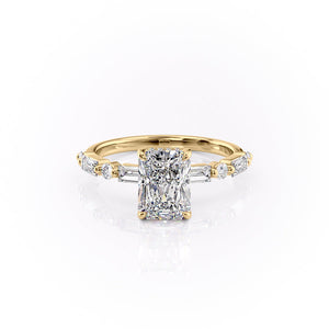 The Patricia Set  With A 3.5 Carat Radiant 18K Yellow Gold Moissanite