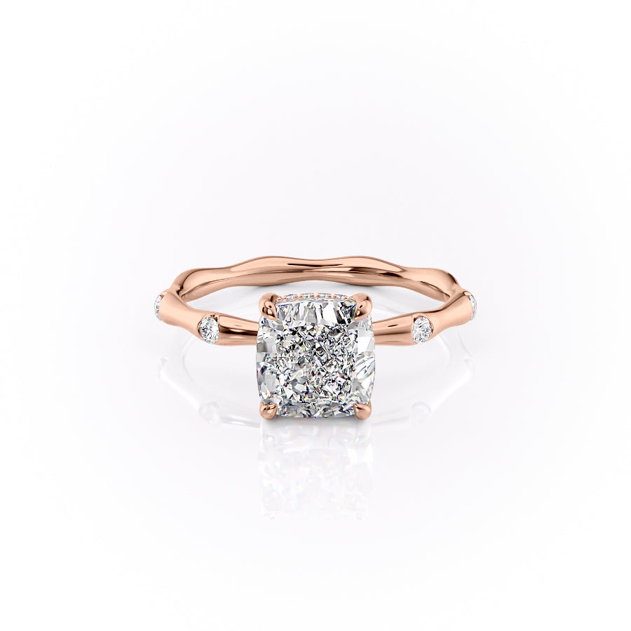 The Samantha Set With A 3 Carat Cushion 14K Rose Gold Lab Diamond