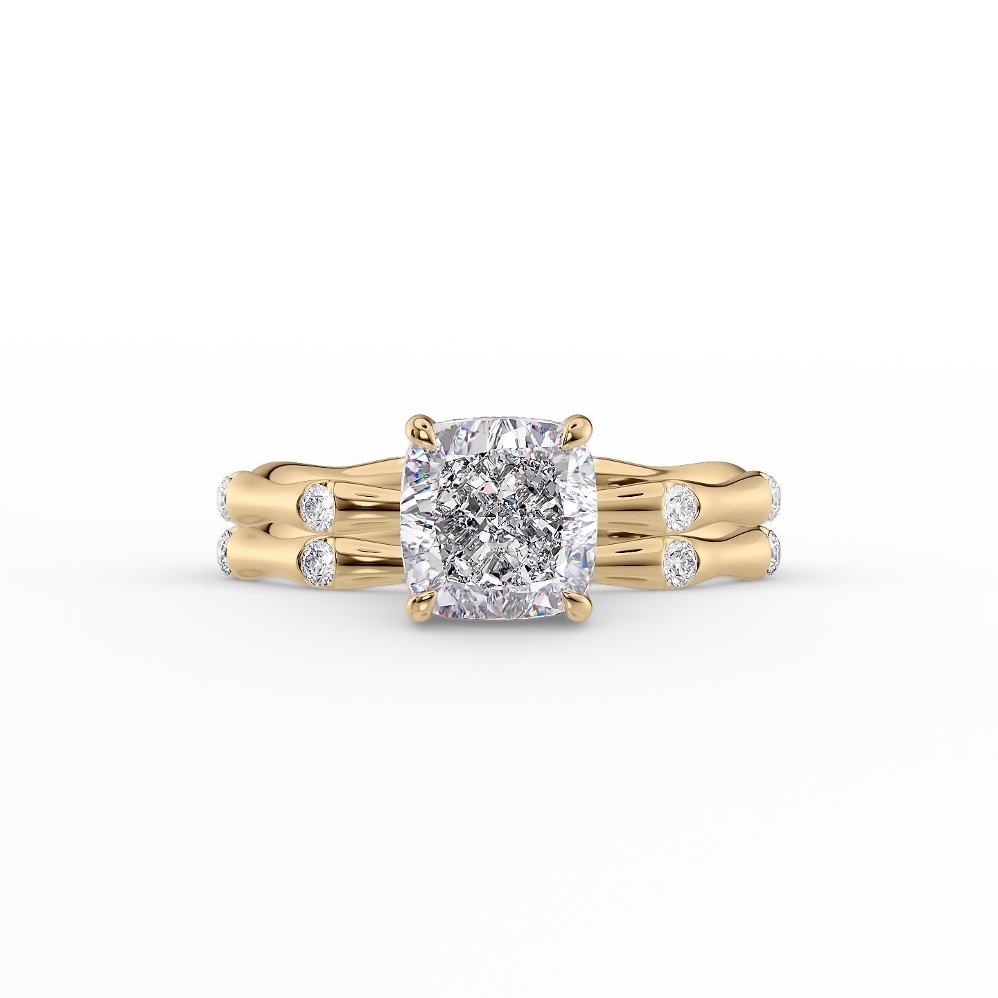 The Samantha Set With A 1 Carat Cushion 18K Yellow Gold Lab Diamond