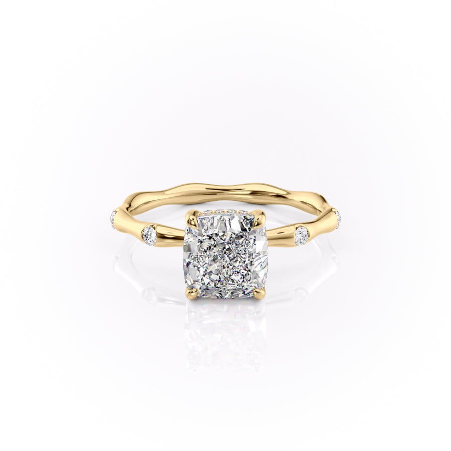 The Samantha Set With A 3 Carat Cushion 18K Yellow Gold Lab Diamond
