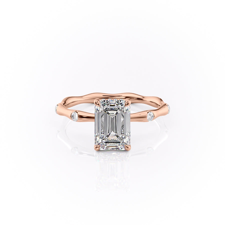 The Samantha Set  With A 4.5 Carat Emerald 14K Rose Gold Moissanite