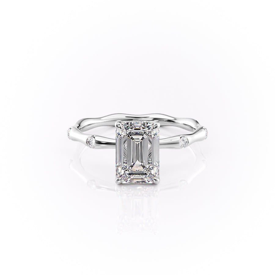 The Samantha Set  With A 2.5 Carat Emerald 18K White Gold Moissanite