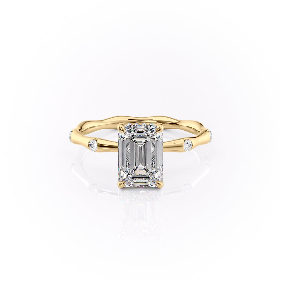 The Samantha Set With A 1.5 Carat Emerald 14K Yellow Gold Lab Diamond