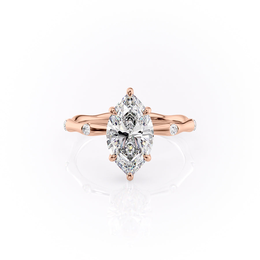 The Samantha Set  With A 4 Carat Marquise 14K Rose Gold Moissanite