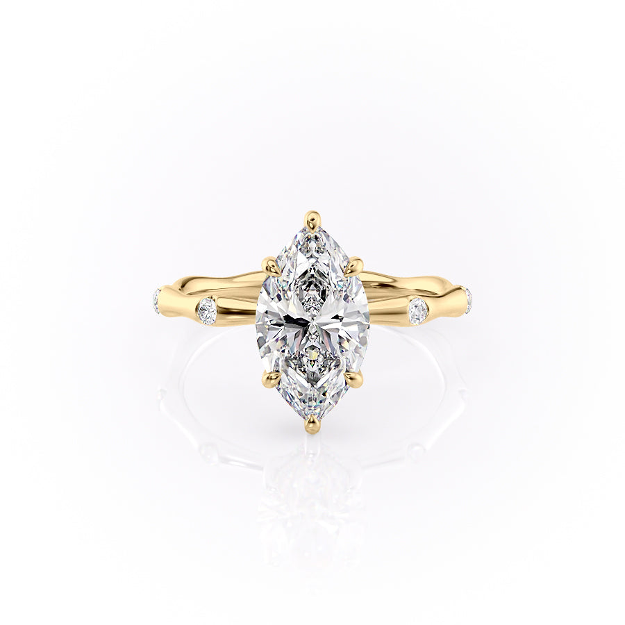 The Samantha Set With A 1.5 Carat Marquise 18K Yellow Gold Lab Diamond