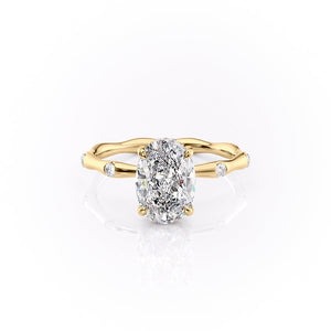 The Samantha Set  With A 3 Carat Oval 14K Yellow Gold Moissanite