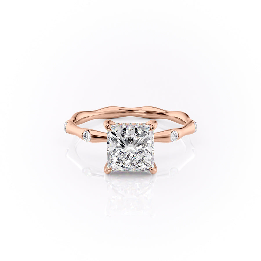 The Samantha Set  With A 3 Carat Princess 14K Rose Gold Moissanite