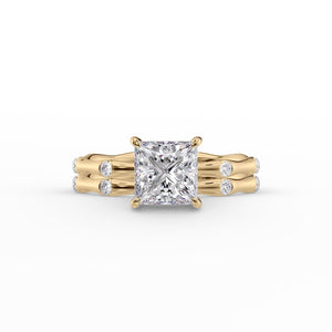 The Samantha Set With A 3 Carat Princess 14K Yellow Gold Lab Diamond