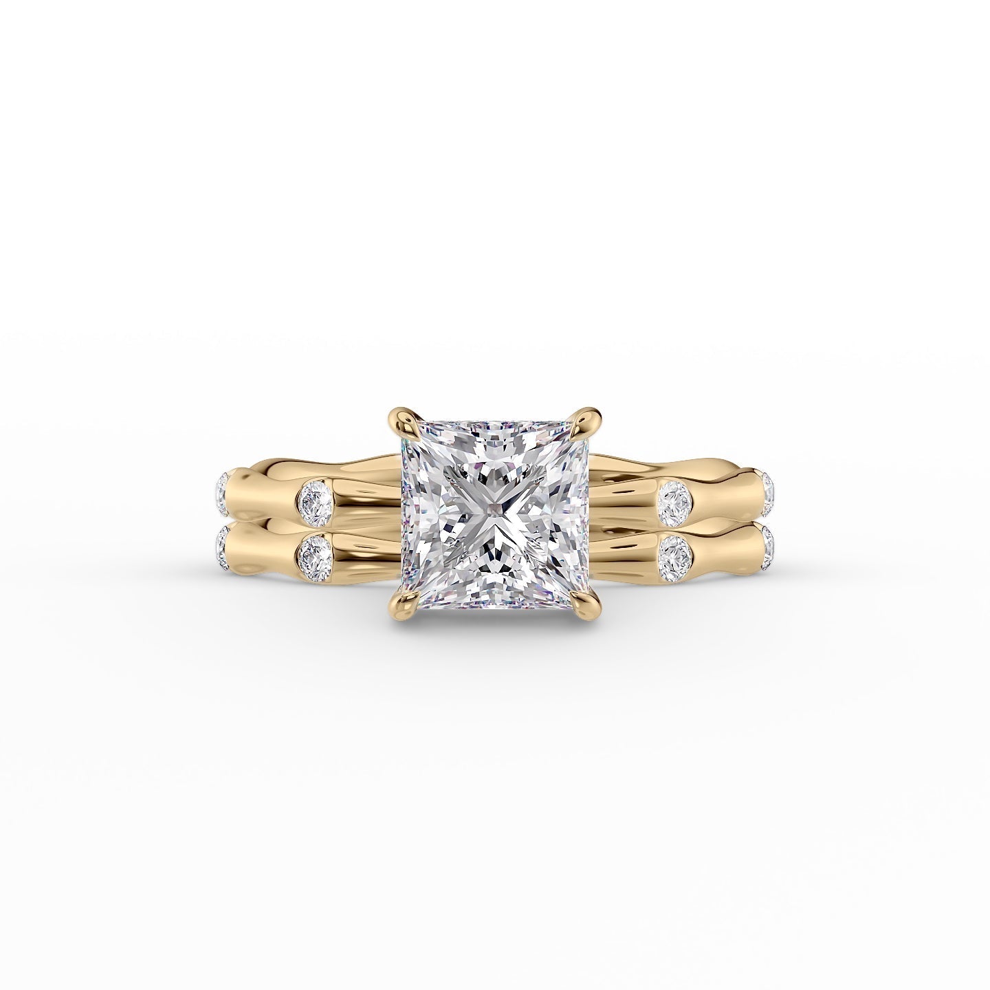 The Samantha Set  With A 2.5 Carat Princess 18K Yellow Gold Moissanite