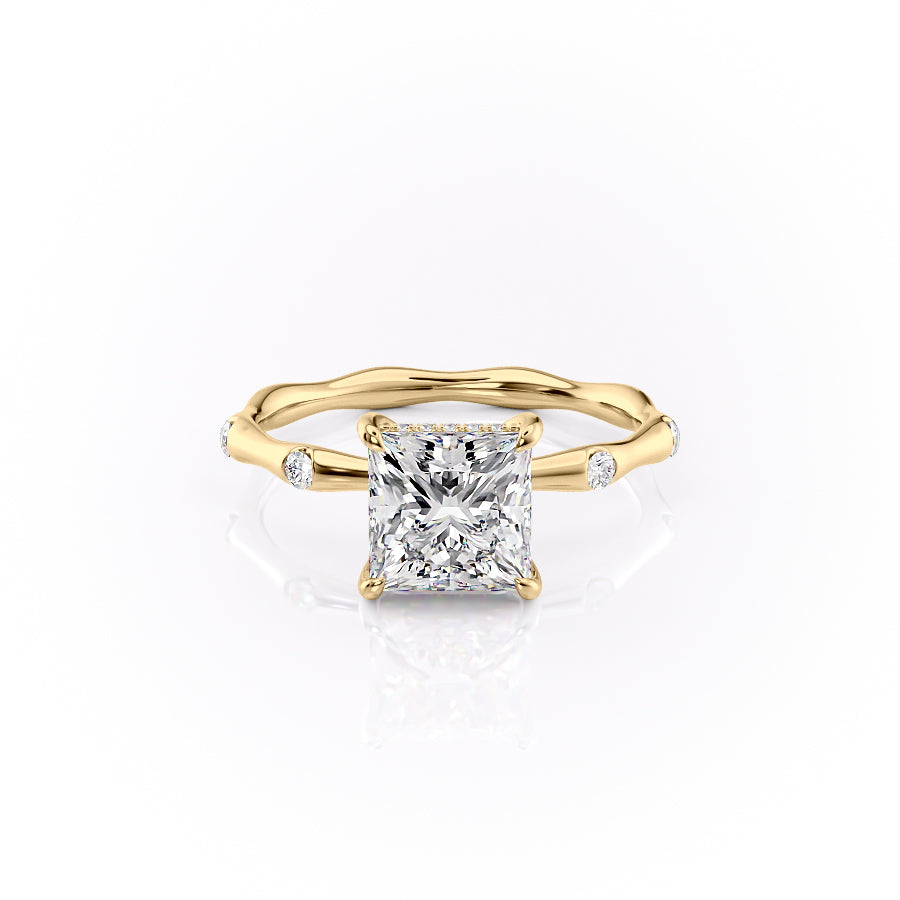 The Samantha Set  With A 2.5 Carat Princess 18K Yellow Gold Moissanite