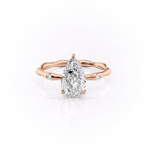 The Samantha Set  With A 2 Carat Pear 14K Rose Gold Moissanite