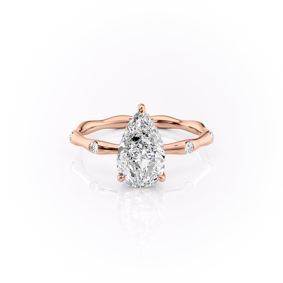 The Samantha Set With A 1 Carat Pear 14K Rose Gold Lab Diamond