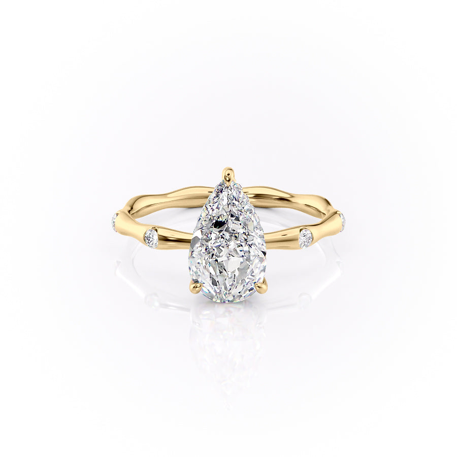 The Samantha Set With A 1.5 Carat Pear 18K Yellow Gold Lab Diamond