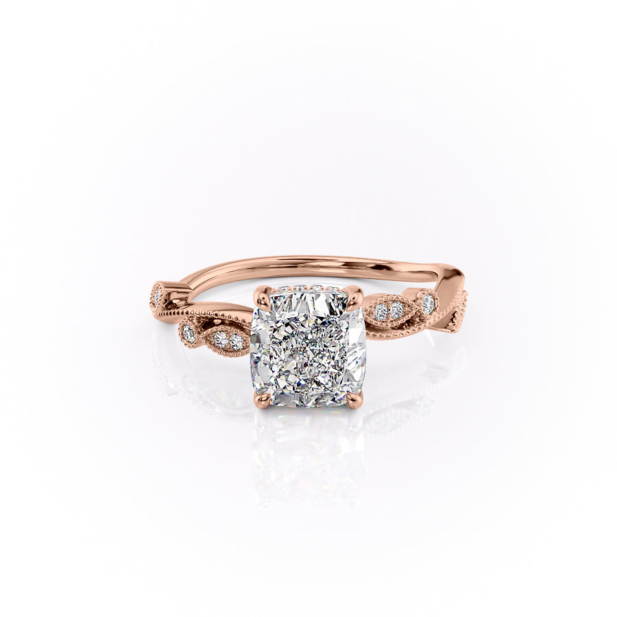 The Robin Set With A 1 Carat Cushion 14K Rose Gold Lab Diamond