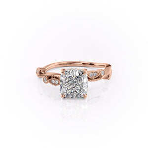 The Robin Set  With A 4 Carat Cushion 14K Rose Gold Moissanite