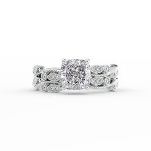 The Robin Set With A 1 Carat Cushion 14K White Gold Lab Diamond