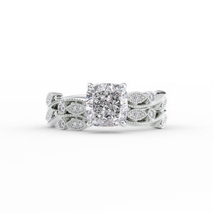 The Robin Set  With A 2.5 Carat Cushion 18K White Gold Moissanite