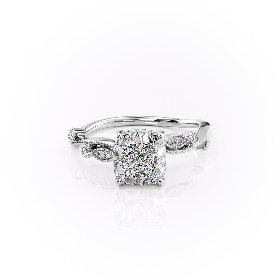 The Robin Set With A 3 Carat Cushion 18K White Gold Lab Diamond
