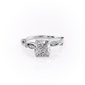 The Robin Set  With A 3.5 Carat Cushion 18K White Gold Moissanite