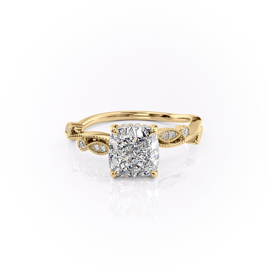 The Robin Set With A 1.5 Carat Cushion 18K Yellow Gold Lab Diamond
