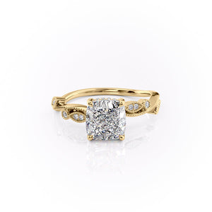 The Robin Set With A 2.5 Carat Cushion 14K Yellow Gold Lab Diamond