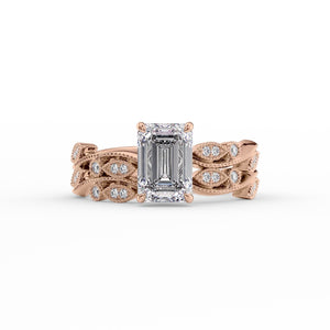 The Robin Set  With A 5 Carat Emerald 14K Rose Gold Moissanite