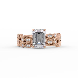 The Robin Set  With A 2.5 Carat Emerald 14K Rose Gold Moissanite