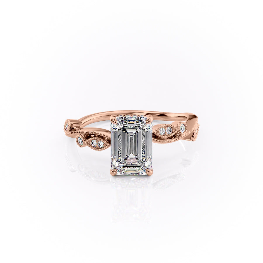 The Robin Set With A 1 Carat Emerald 14K Rose Gold Lab Diamond