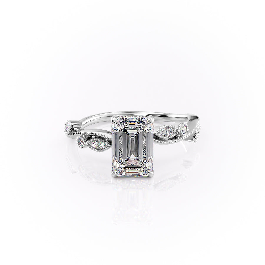 The Robin Set With A 2.5 Carat Emerald 18K White Gold Lab Diamond
