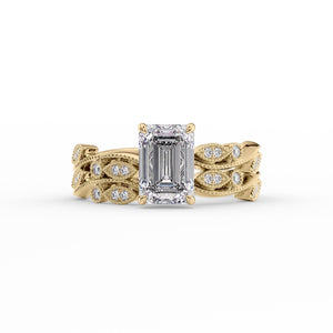 The Robin Set  With A 1 Carat Emerald 18K Yellow Gold Moissanite