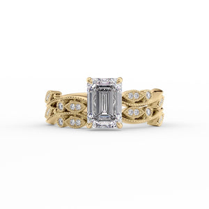 The Robin Set With A 1 Carat Emerald 14K Yellow Gold Lab Diamond