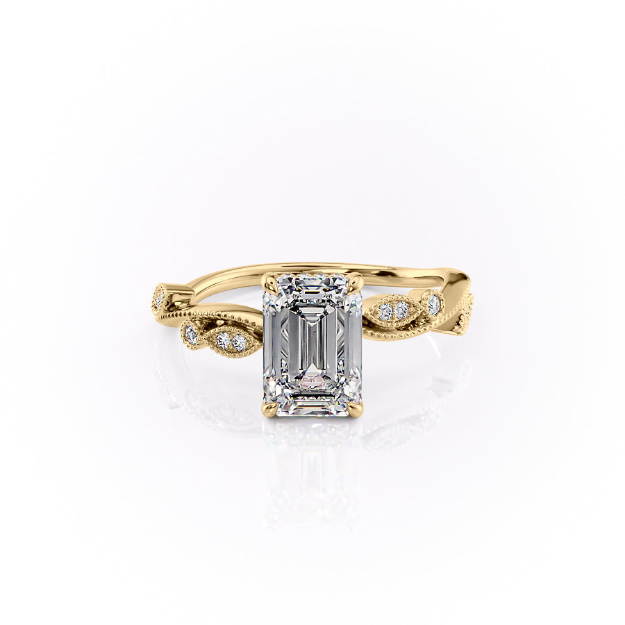 The Robin Set  With A 2.5 Carat Emerald 14K Yellow Gold Moissanite