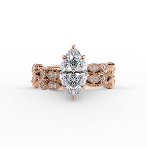 The Robin Set  With A 3 Carat Marquise 14K Rose Gold Moissanite