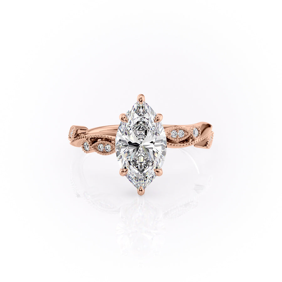 The Robin Set  With A 3.5 Carat Marquise 14K Rose Gold Moissanite