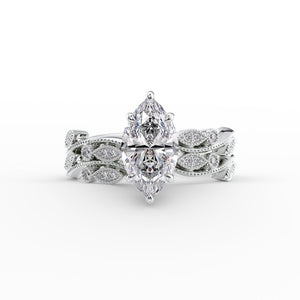 The Robin Set  With A 1.5 Carat Marquise 18K White Gold Moissanite