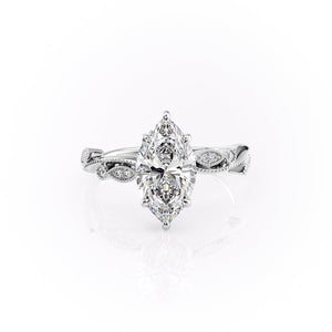 The Robin Set  With A 1.5 Carat Marquise 18K White Gold Moissanite