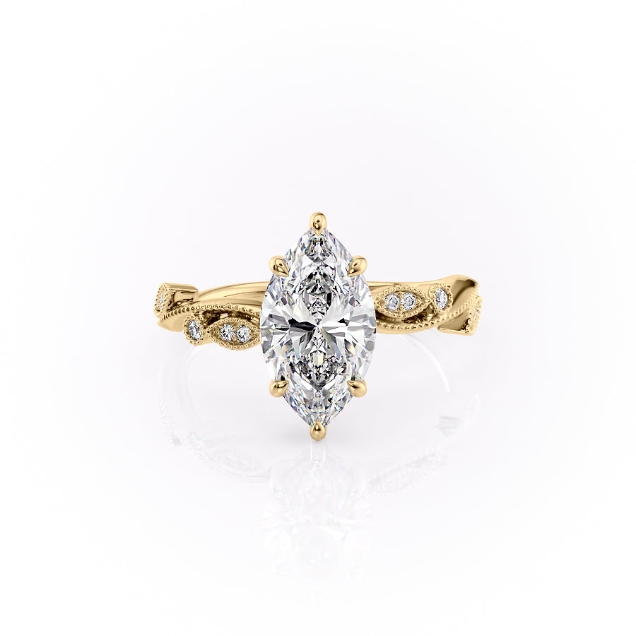 The Robin Set  With A 4.5 Carat Marquise 18K Yellow Gold Moissanite